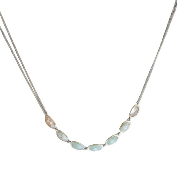 LOFT Oval Moonstone Gem Gold Tone Two Strand Chain Necklace Fashion Jewelry - Picture 1 of 7